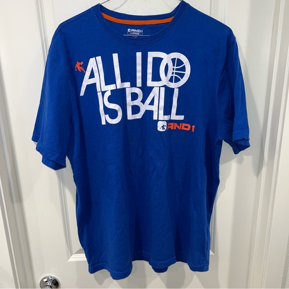 And1 Blue graphic Tee Shirt men size L ALL I DO IS BALL short sleeve - Picture 1 of 3